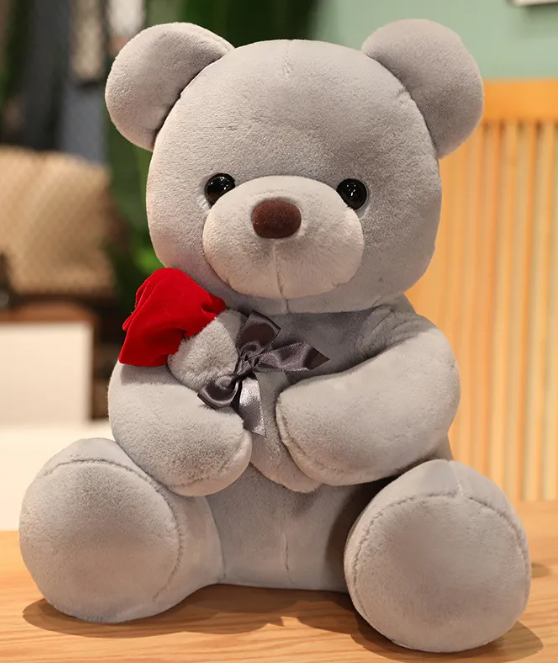 Plush White Teddy Holding Rose Pillow
